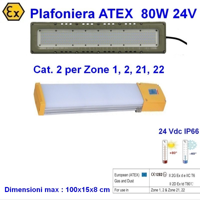 Plafoniera Led Atex 80w 24V Cat. 2 Zona 1, 2, 21, 22